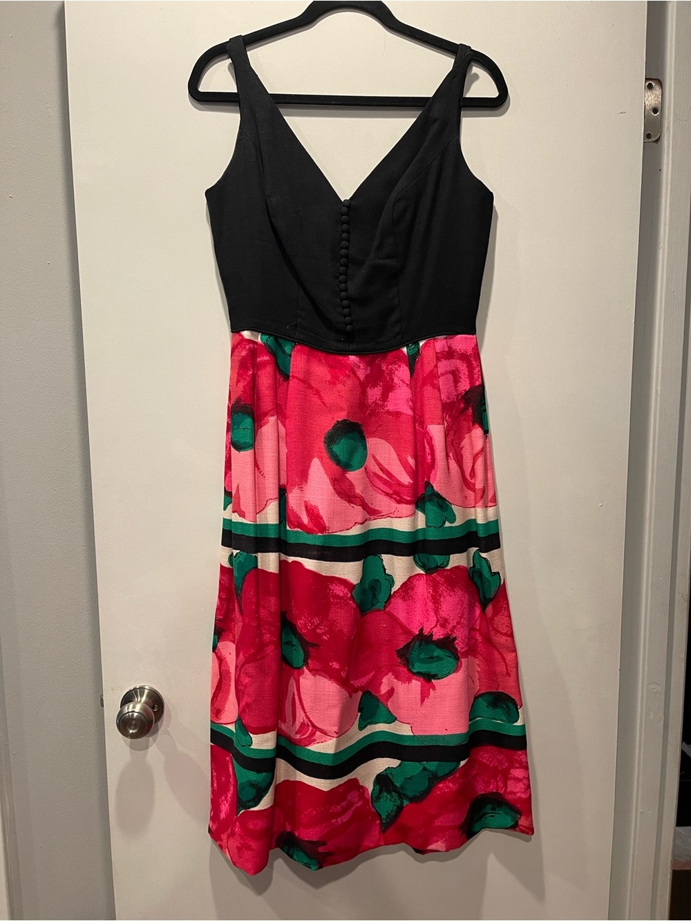 Vintage 1960s Neiman Marcus Pink Poppy Floral Linen Dress Small
